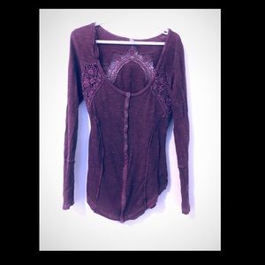 Free people Purple blouse with lace detailing